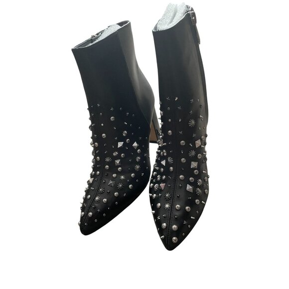 Sam Edelman Shoes - Sam Edelman Black Leather Studded Ankle Boots Size 9 With Side Zipper & Block He